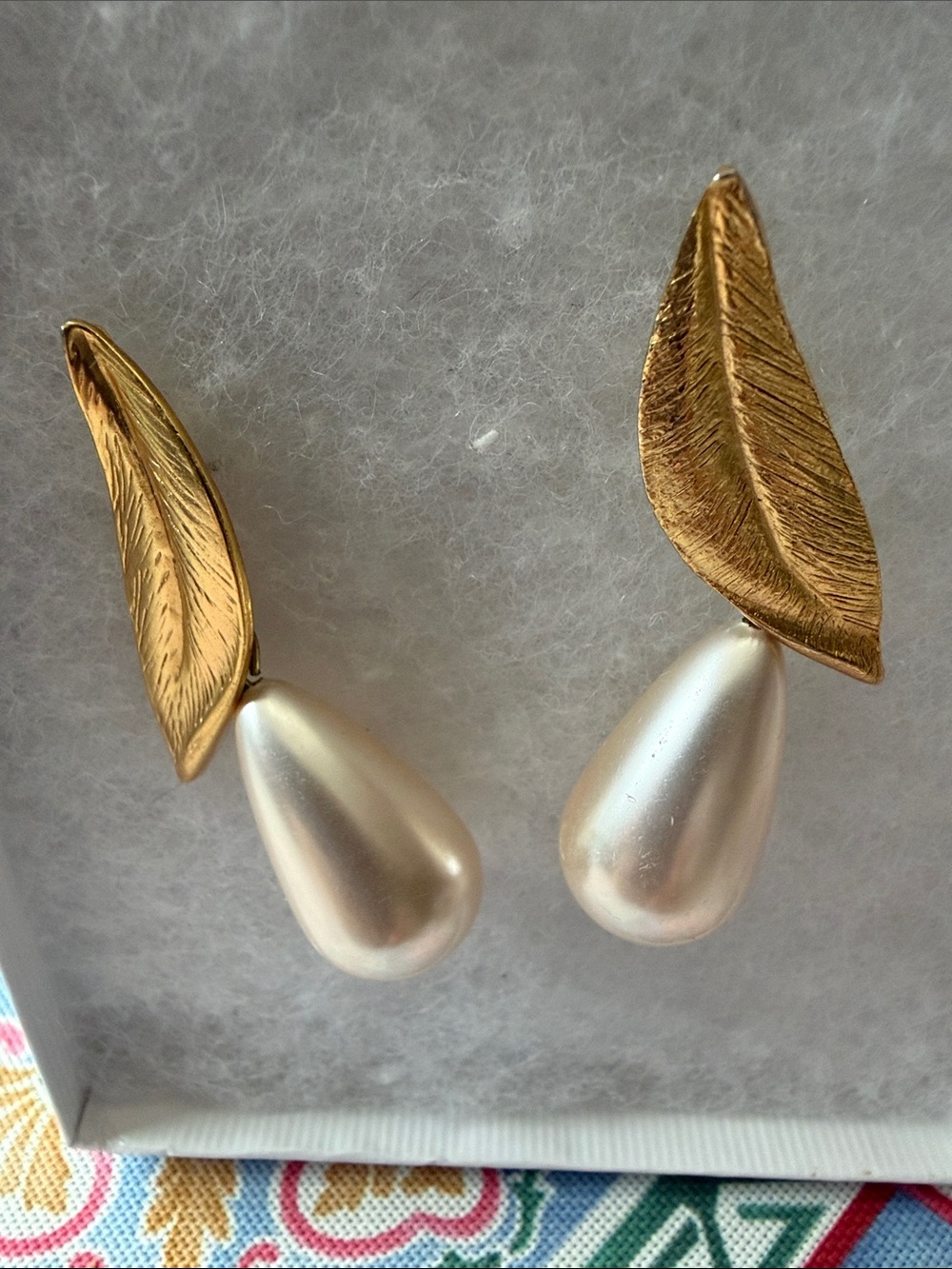 Gold Leaf and  faux Pearl Drop Earrings - Elegant Women’s Jewelry